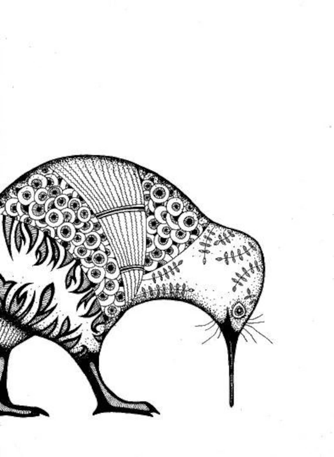 Kiwi. Digital Print of Original Ink Art Bird art Black and Etsy