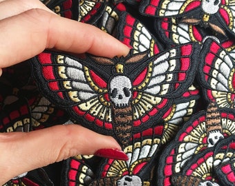 Death Head Moth Embroidered Patch Applique | patch moth | Embroidered Iron On Sew Badge | patches | traditional tattoo | insect
