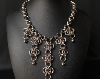 Ras-de-cou Cérès | Ras-de-cou en argent et cotte de mailles | Collier en cotte de mailles en acier inoxydable | Collier byzantin | Collier bohème épais en argent | Cotte de mailles