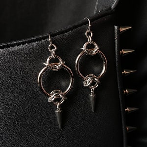 Silver Chainmail O ring Spike Stainless Steel Hoop Earrings | Hoop Earrings | Eddie | Grunge | Goth | Spikes hoops | long earrings