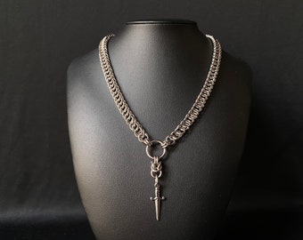 Dagger Choker | Mini Sword Stainless Steel Chainmail necklace | Chunky Chain Choker  | Goth choker | Celtic | Dagger necklace