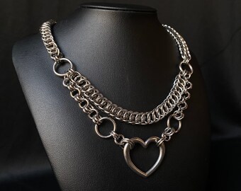 Bulletproof Heart Choker | Stainless Steel Necklace | Chainmail
