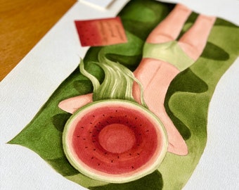 Ilustración de Sandía en la Playa – Impresión Artística Vibras de Verano - La Guía Definitiva de la Dulceza