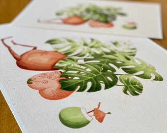 Impresión de Monstera Variegata – Ilustración de plantas de tatuaje de verano - Vibras de verano