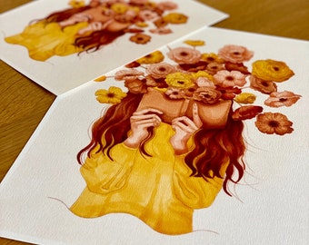 Impresión artística de poesía floral: ilustración floral dibujada a mano