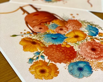 Ilustración floral de Frida Kahlo en flor – Póster artístico para amantes de las flores