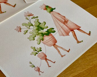 Ilustración de un paseo por las plantas: lámina botánica, decoración para amantes de las plantas