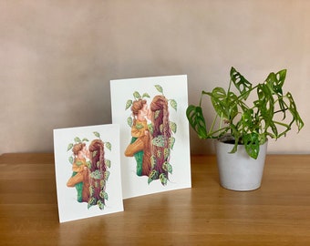 Impresión de ilustración de la dama de las plantas: decoración con vegetación para madre e hija - Plant mom