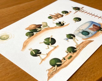 Ilustración de fiesta de bolas de musgo – Impresión de arte botánico