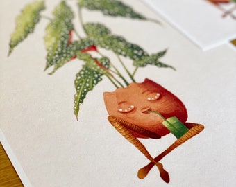 Impresión de ilustración de begonia sedienta – Arte mural botánico