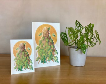 Impresión artística con ilustración de cabello de monstera – Póster Plant Lady
