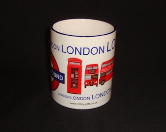 London City Style Coffee Mug Blue Handle & Rim