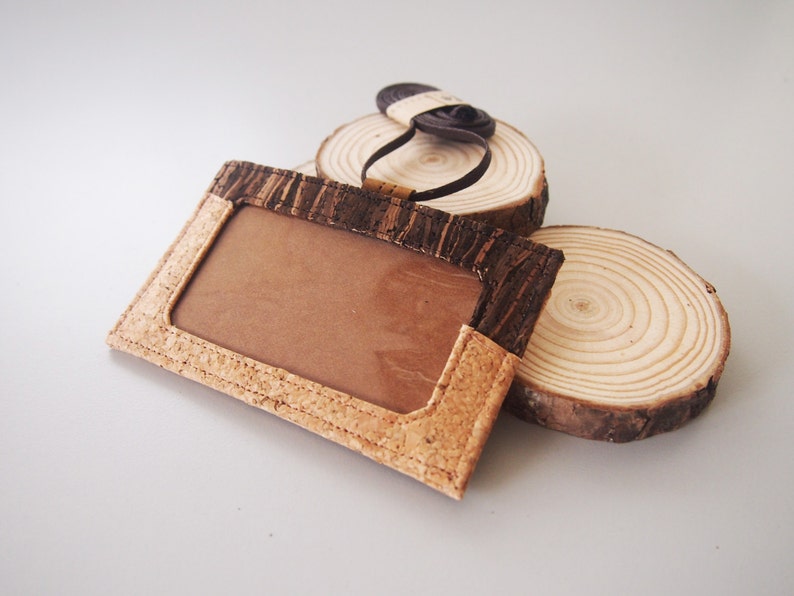 Personalized Name Mixed Cork ID Card Holder With Lanyard Badge Etsy