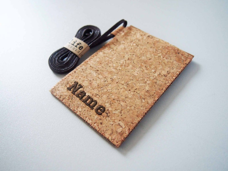 Personalized Name Cork ID Card Holder With Lanyard Badge Etsy