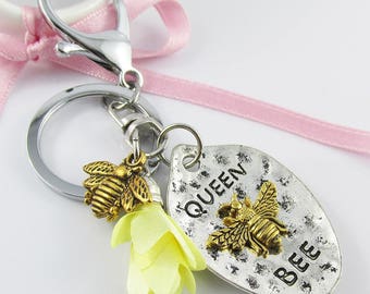 Queen Bee Charm Flower Tassel Keychain Keyring