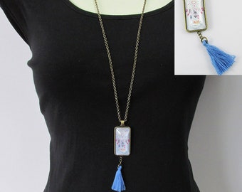 Glass Cabochon Dreamcatcher Charm Sweater Necklace with Tassel Dangle 75cm