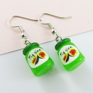 3D Resin Fig Jam Jar Charm Hook Earrings Alloy Hooks 39mm