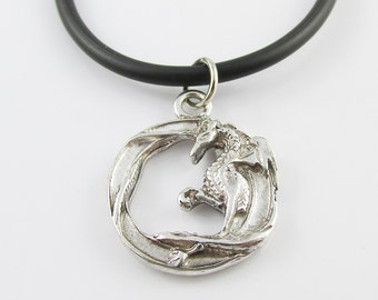 Dragon Circle Charm Pendant Necklace Black Cord