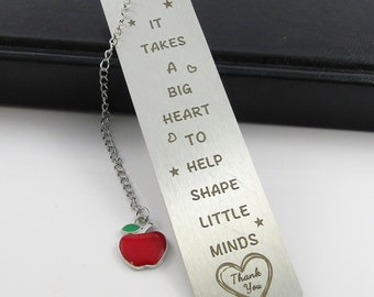 Stainless Steel Teacher Apple Bookmark It Takes Big Heart To Shape Little Minds