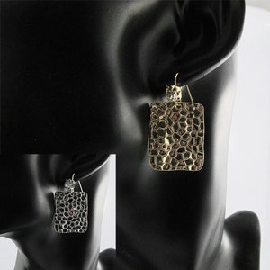 Geometric Rhinestone Snake Skin Look Metal Hook Earrings 30mm Gold or Silver