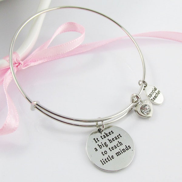 It Takes a Big Heart Special Teacher Charm Bracelet Bangle Teacher Gift