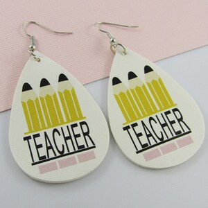 PU Leather Teacher Statement Hook Earrings 77mm Back to School Teacher Gift