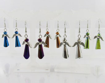EP Glass Beaded Angel Charm Hook Earrings 50mm Select Colour