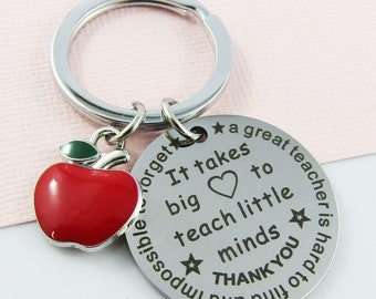 Teacher Appreciation Apple Big Heart Keyring 58x30mm Enamel SSteel