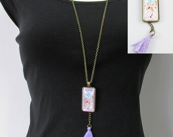 Glass Cabochon Dreamcatcher Charm Sweater Necklace Tassel Dangle 75cm