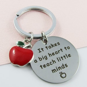 Teacher Appreciation Apple Big Heart Little Minds Keyring 58x30mm Enamel SSteel