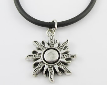 Solstice Sun Charm Pendant Necklace Black Cord