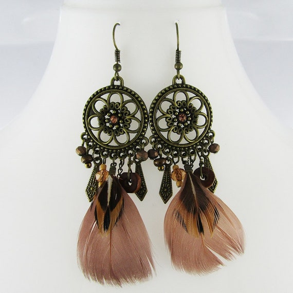 Boho Beaded Mandala Dreamcatcher Feather Hook Earrings 85mm  display picture 2