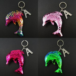 Sequined Dolphin Personalised Initial Keychain 140mm Select Colour & Initial