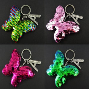 Sequined Butterfly Personalised Initial Keychain 110mm Select Colour & Initial