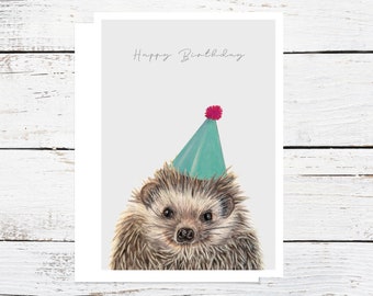 Birthday Hedgehog Greeting Card, British wildlife, Artist