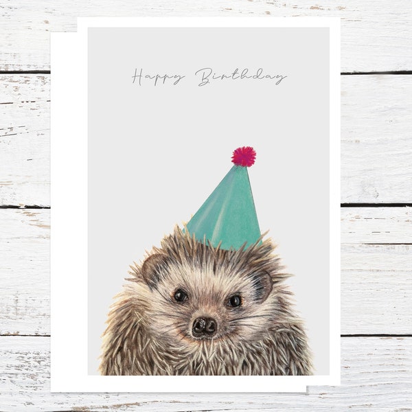 Birthday Hedgehog Greeting Card, British wildlife, Artist