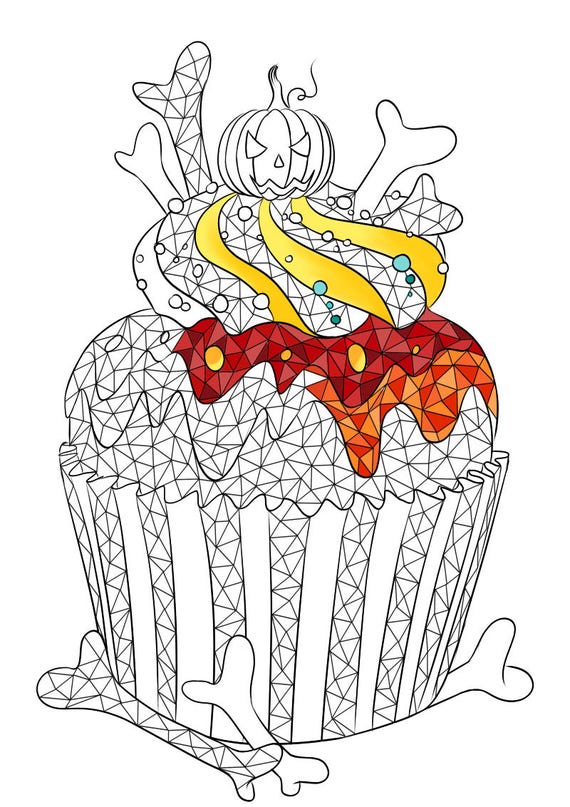 Adult Coloring Page Halloween Cupcake Coloring Page Horror | Etsy