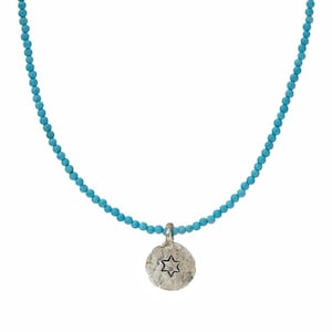 Star of David Engraved Necklace with Beads, Sterling Silver, Magen David