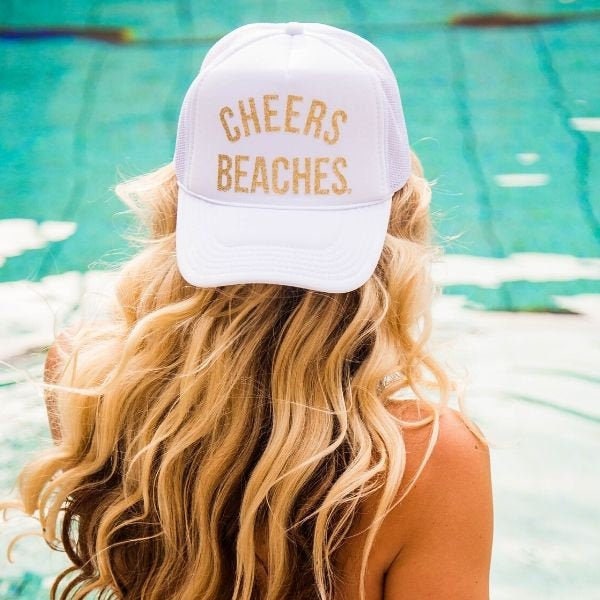 Cheers Beaches® Womans Trucker Hat Summer Trucker Hat Beach Trucker Hat Bachelorette Trucker Hat White Gold Glitter Wedding Trucker Cap