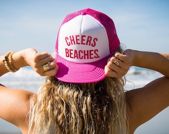 Cheers Beaches® Trucker Hat: Pink & White Glitter