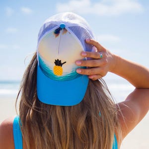 Cheers Beaches® Pineapple Embroidered Trucker; Puff Embroidered Pineapple Hat