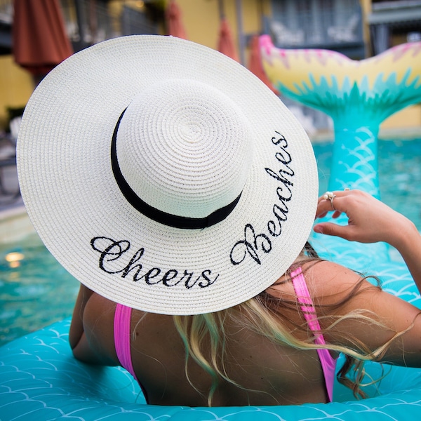 Cheers Beaches Floppy Sun Hat Beach Vacation Getaway Beach Hat Funny Weekend Getaway Resort Sun Hat Embroidered Wide Brim Fancy Beach Hat