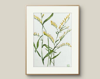 Goldenrod 5x7 Original artwork Watercolor Hand painted Original painting Wall art Floral Botanicals Gift Gardner Wild flowers Yellow