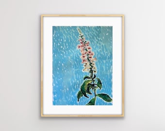 Foxglove 18x24 Original Mixed Media Abstract Flower Cottage Blue Floral Contemporary art Nature Wall Art kmoeri