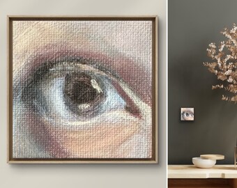 Brown Eye 2x2 Original Canvas Painting Wall art Tiny painting Dark Academia Ghost Hand painted Green Brown Gift Eyes Whimsicsal gift kmoeri