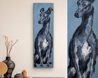 Greyhound 12x36 Original Artwork Blue Grey Dog Painting Hand Painted Dogs Pet lover Hound Dog lover Wall Art kmoeri