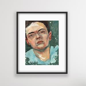 In Blue 9x12 Original Portrait Green Moody Hand painted Original painting Original Portrait Wall Art  kmoeri