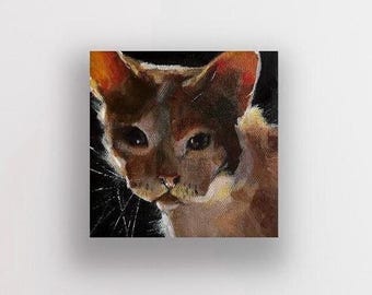 Orange Cat 5x5 Original Hand painted Cat Pet portrait Black Kitty canvas Orange tabby Painting Original artwork Tiny painting kmoeri