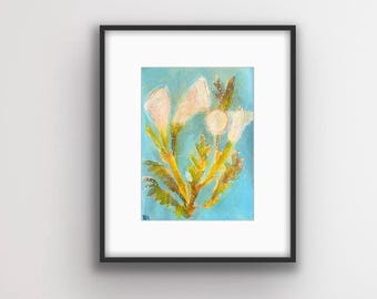 Petunias 9x12 Original art Mixed Media Oil Pastel Oil Stick Floral Abstract Pink Blue Whimsical Flowers Hand Painted One of a kind kmoeri