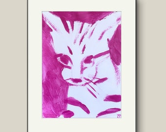 Rosa Katze 9x12 Original Kunst HaustierPortrait Katzen Acryl PinkGemälde Katzenliebhaber Geschenk Tier Wandkunst kmoeri